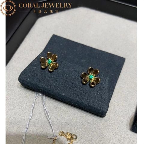 Van Cleef & Arpels VCARP7SD00 Frivole earrings mini model Yellow gold Emerald earrings 8