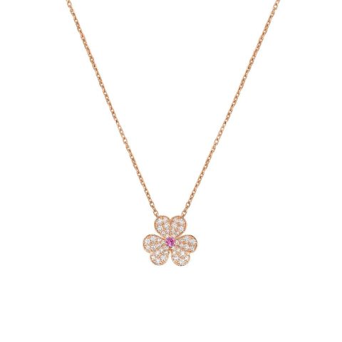 Van Cleef & Arpels VCARP6L400 Frivole pendant small model Rose gold Diamond Pink Sapphire Necklace 1