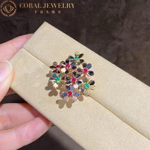 Van Cleef & Arpels VCARP7SE00 Frivole ring 8 flowers Rose gold Emerald Ruby ring 13