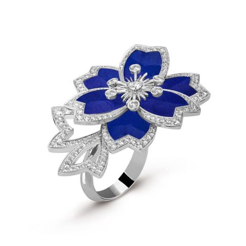 Van Cleef & Arpels VCARP7EO00 Hellébore Between the Finger Ring White gold Diamond Lapis lazuli Ring 1