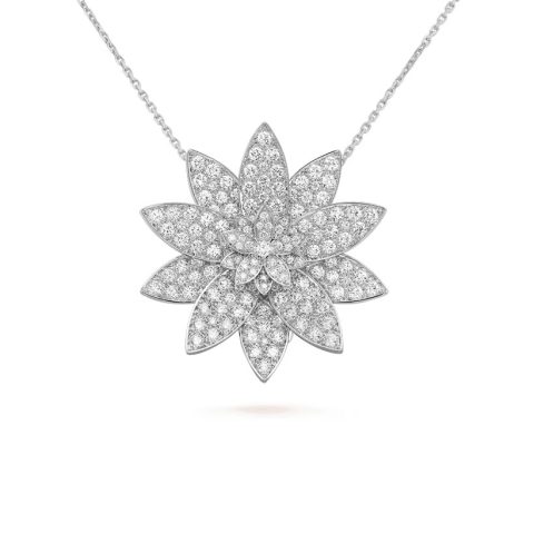 Van Cleef & Arpels VCARO6P70 Lotus clip pendant large model White gold Diamond Necklace 1