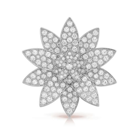 Van Cleef & Arpels VCARO6P70 Lotus clip pendant large model White gold Diamond Necklace 8