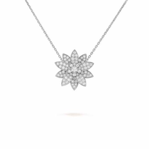 Van Cleef & Arpels VCARO6P800 Lotus clip pendant medium model White gold Diamond Necklace 1