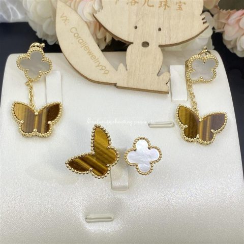 Van Cleef & Arpels VCARN05800 Lucky Alhambra Between the Finger ring Yellow gold Mother-of-pearl Tiger Eye ring 8