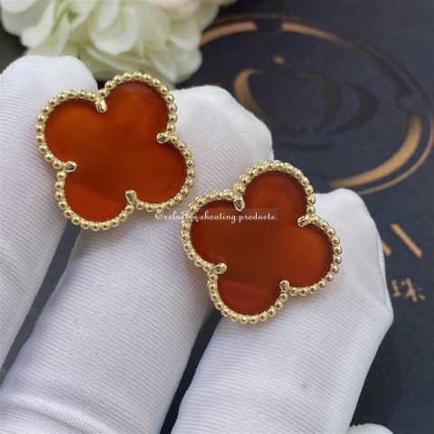 Van Cleef & Arpels Magic Alhambra Earrings Yellow Gold Carnelian Earrings 6