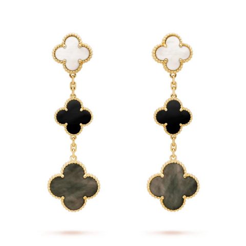 Van Cleef & Arpels VCARD79000 Magic Alhambra Earrings 3 Motifs Yellow Gold Mother-of-pearl Onyx Earrings 1