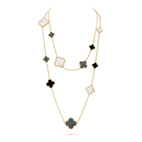 Van Cleef & Arpels VCARD79400 Magic Alhambra Long Necklace 16 Motifs Yellow Gold Mother-of-pearl Onyx Necklace 1