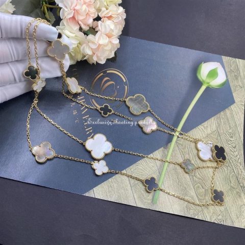 Van Cleef & Arpels VCARD79400 Magic Alhambra Long Necklace 16 Motifs Yellow Gold Mother-of-pearl Onyx Necklace 9