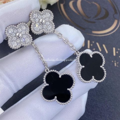 Van Cleef & Arpels VCARP2RA00 Magic Alhambra earrings 2 motifs White gold Diamond Onyx earrings 6