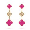 Van Cleef & Arpels Magic Alhambra VCARO9II00-Pink earrings 3 motifs Yellow gold Diamond Pink ceramics 1