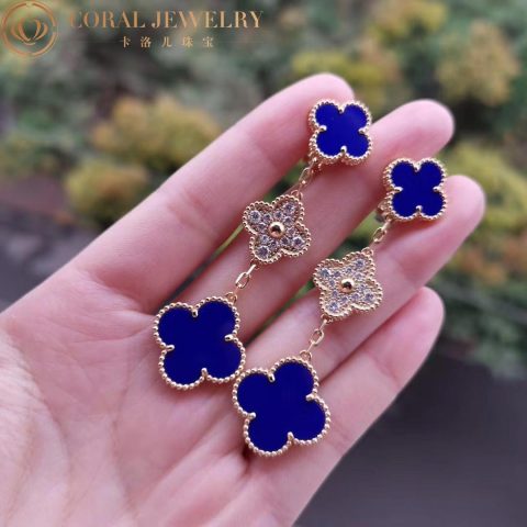 Van Cleef & Arpels Magic VCARO9II00 Alhambra earrings 3 motifs Yellow gold Diamond Lapis lazuli 12