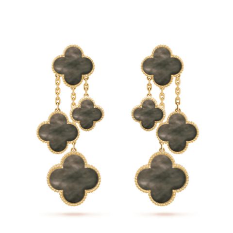 Van Cleef & Arpels Magic Alhambra earrings CARD78900-yg 4 motifs Yellow gold Grey Mother-of-pearl 1