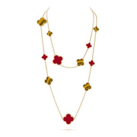 Van Cleef & Arpels VCARN5JO00 Magic Alhambra long necklace 16 motifs Yellow gold Carnelian Tiger Eye necklace 2