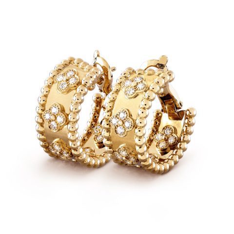 Van Cleef & Arpels VCARO3YE00 Perlée clovers hoop earrings Yellow gold Diamond 1
