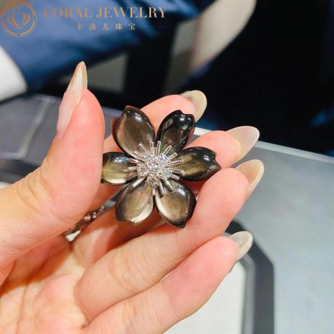 Van Cleef & Arpels VCARD30400 Rose de Noël clip pendant small model White gold Diamond Mother-of-pearl Necklace 7