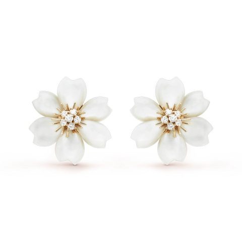 Van Cleef & Arpels Rose de VCARA55600 Noël earrings small model Yellow gold Diamond Mother-of-pearl earrings 1