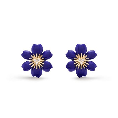 Van Cleef & Arpels VCARP7RW00 Rose de Noël earrings mini model Yellow gold Diamond Lapis Lazuli earrings 1