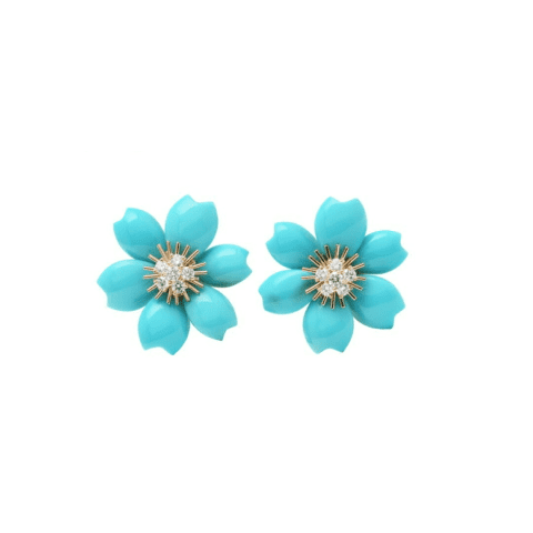 Van Cleef & Arpels VCARA55600 Rose de Noël earrings small model Yellow gold Diamond Turquoise earrings 1