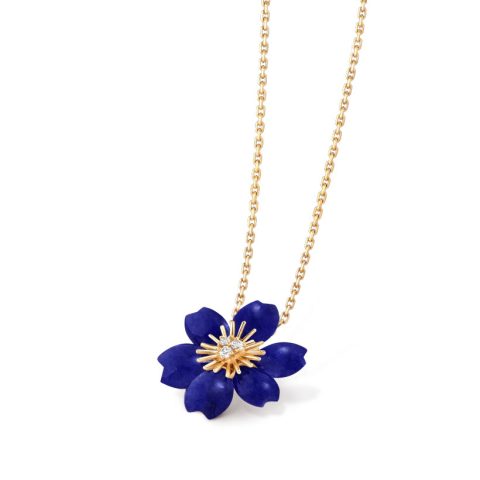 Van Cleef & Arpels VCARP7T200 Rose de Noël pendant mini model Yellow gold Diamond Lapis Lazuli 9