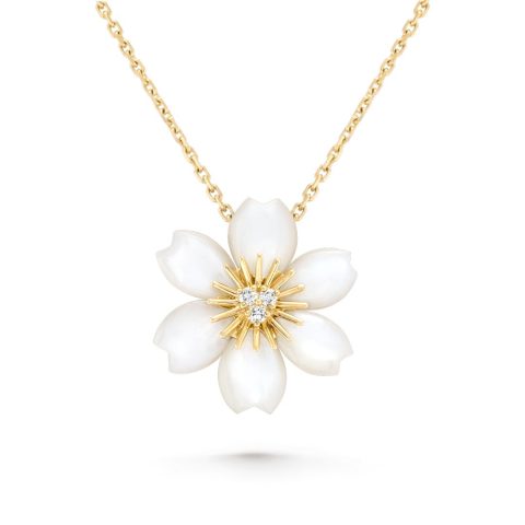 Van Cleef & Arpels VCARP7T000 Rose de Noël pendant mini model Yellow gold Diamond Mother-of-pearl Necklace 1