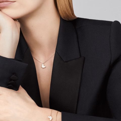 Van Cleef & Arpels VCARN5JM00 Sweet Alhambra Butterfly Earstuds Yellow Gold Mother-of-pearl Earrings 7