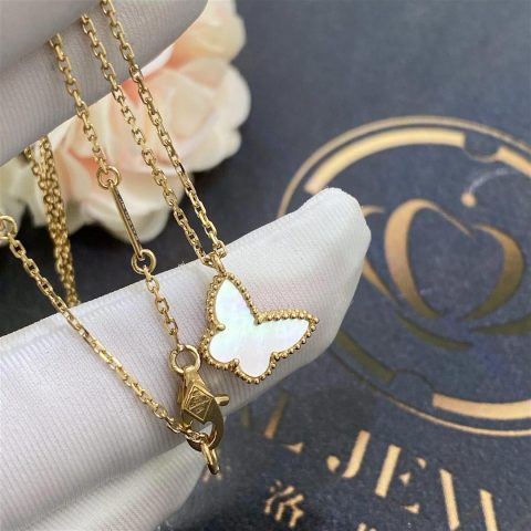 Van Cleef & Arpels VCARF69300 Sweet Alhambra butterfly pendant Yellow gold Mother-of-pearl Necklace 4