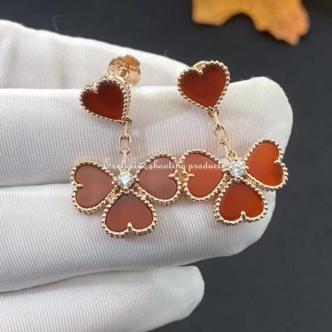 Van Cleef & Arpels VCARN5PP00 Sweet Alhambra effeuillage earrings Rose gold Carnelian Diamond 5