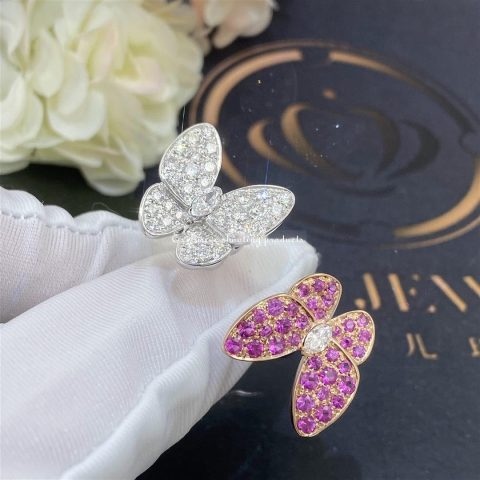 Van Cleef & Arpels VCARO3M500 Two Butterfly Between the Finger ring White gold Diamond Sapphire ring 8