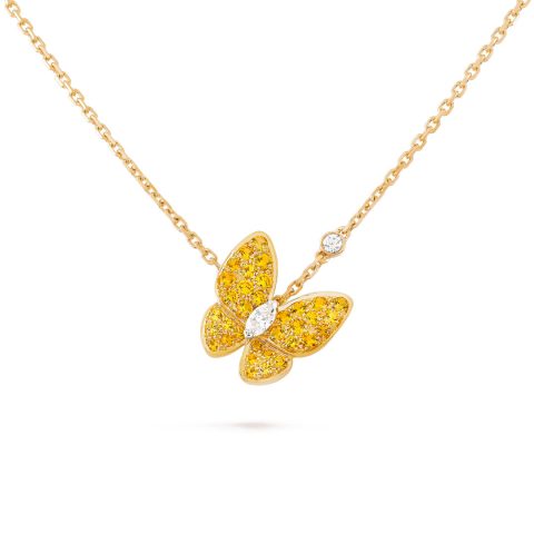 Van Cleef & Arpels VCARO3M300 Two Butterfly pendant Yellow gold Diamond Sapphire Necklace 1