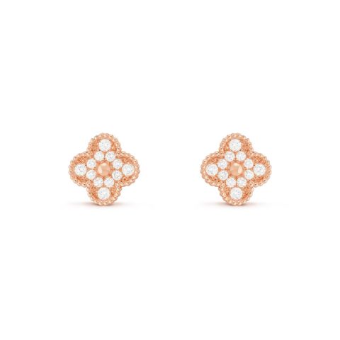 Van Cleef & Arpels VCARP2R500 Vintage Alhambra Earrings Rose Gold Diamond 1
