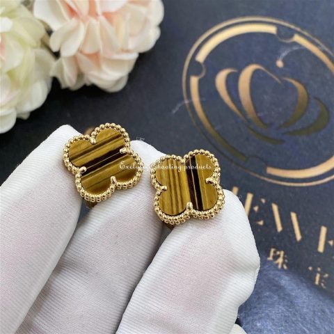Van Cleef & Arpels VCARD40500 Vintage Alhambra Earrings Yellow Gold Tiger Eye 6
