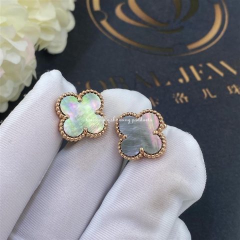 Van Cleef & Arpels VCARD40400 Vintage Alhambra Earrings Yellow Gold Grey Mother of Pearl 7