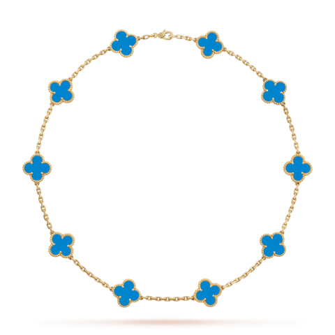 Van Cleef & Arpels VCARF48500 Vintage Alhambra necklace 10 motifs Yellow gold Turquoise Necklace 1