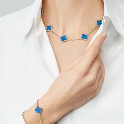 Van Cleef & Arpels VCARP34800 Vintage Alhambra Necklace 10 Motifs Yellow Gold Agate Necklace 10