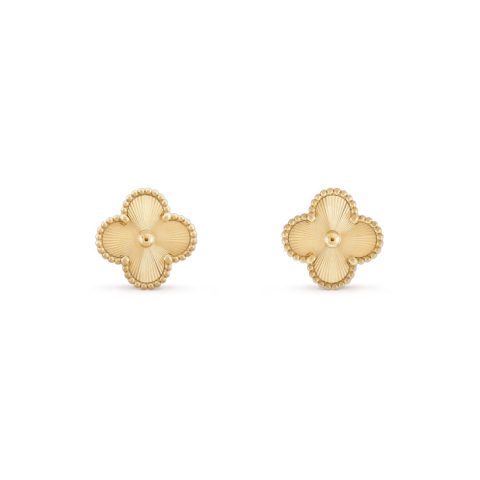 Van Cleef & Arpels VCARP3JL00 Vintage Alhambra earrings guilloché yellow gold 1
