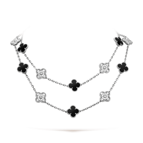 Van Cleef & Arpels VCARP2R800 Vintage Alhambra long necklace 20 motifs White gold Diamond Onyx necklace 1