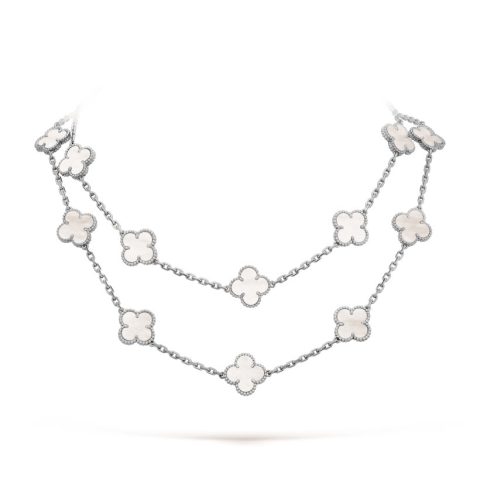 Van Cleef & Arpels VCARF48800 Vintage Alhambra long necklace 20 motifs White gold Mother-of-pearl necklace 1