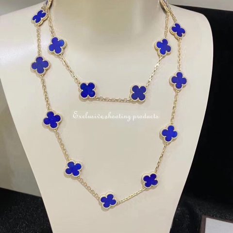 Van Cleef & Arpels necklace Vintage Alhambra long necklace 20 motifs yellow gold Lapis Lazuli necklace 15