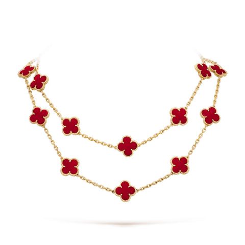 Van Cleef & Arpels VCARD39800 Vintage Alhambra long necklace 20 motifs Yellow gold Carnelian necklace 1