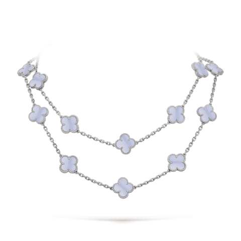 Van Cleef & Arpels VCARD80900 Vintage Alhambra long necklace 20 motifs White gold Chalcedony necklace 1