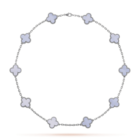 Van Cleef & Arpels VCARD34800 Vintage Alhambra necklace 10 motifs White gold Chalcedony 1
