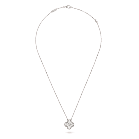 Van Cleef & Arpels VCARD34900 Vintage Alhambra pendant White gold Chalcedony Necklace 12