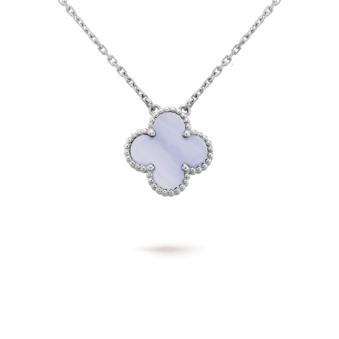 Van Cleef & Arpels VCARD34900 Vintage Alhambra pendant White gold Chalcedony Necklace 1