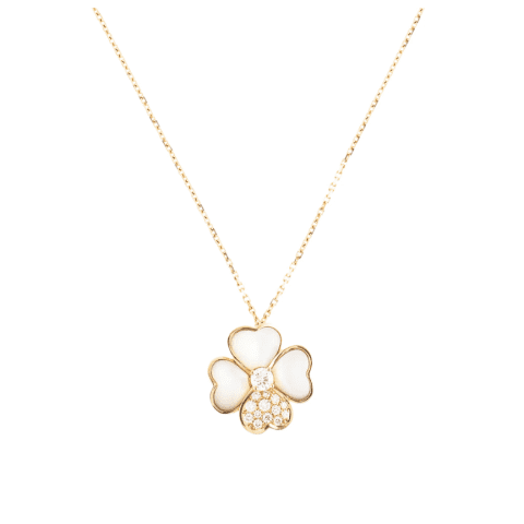 Van Cleef & Arpels Cosmos clip VCARO5BV00-YG pendant medium model Yellow gold Diamond Mother-of-pearl Necklace 1
