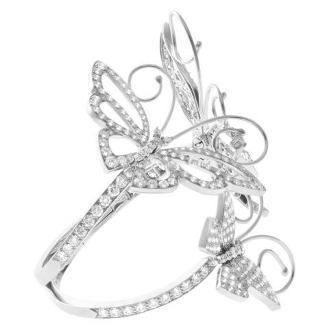 Van Cleef & Arpels Bracelet Flying Butterfly Hinged Bangle Cuff Bracelet Set in 18K White Gold Bracelet 1