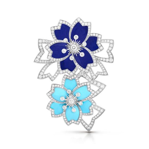 Van Cleef & Arpels VCARP7EP00 Hellébore clip white gold turquoise lapis lazuli clip 1
