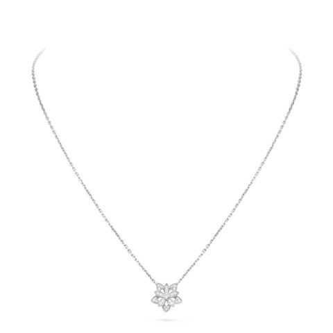 Van Cleef & Arpels VCARP0ZW00 Lotus openwork pendant mini model White gold Diamond Necklace 1