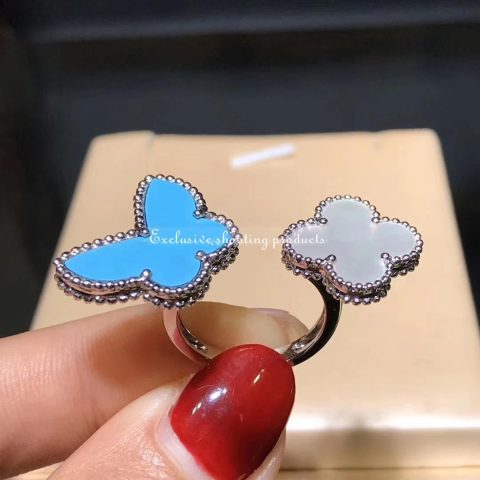 Van Cleef & Arpels VCARN5P300-WG Lucky Alhambra Between the Finger ring white gold Mother-of-pearl Turquoise ring 11