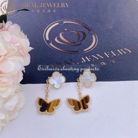 Van Cleef & Arpels VCARD79800 Lucky Alhambra earrings 2 motifs White gold Mother-of-pearl Turquoise earrings 6