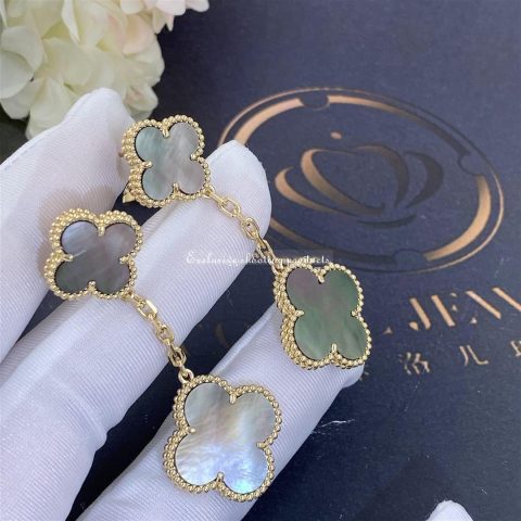 Van Cleef & Arpels Magic Alhambra Earrings 2 Motifs Yellow Gold Grey Mother of Pearl 6